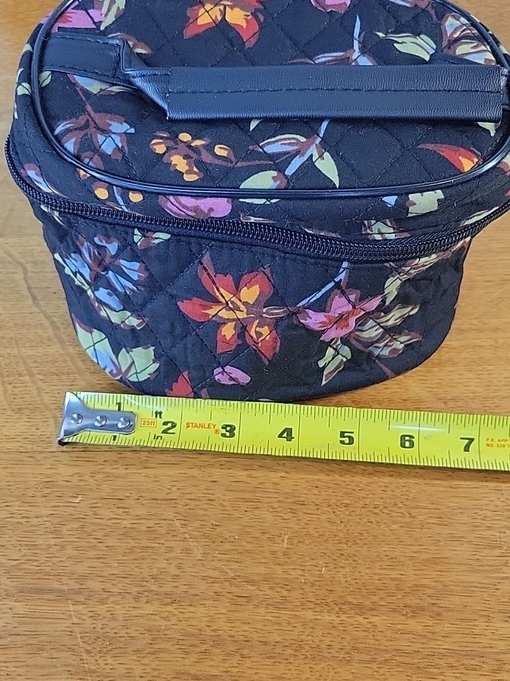 Cosmetic Black Floral Quilyed Travel Bags Lot of 3 Matching Set
